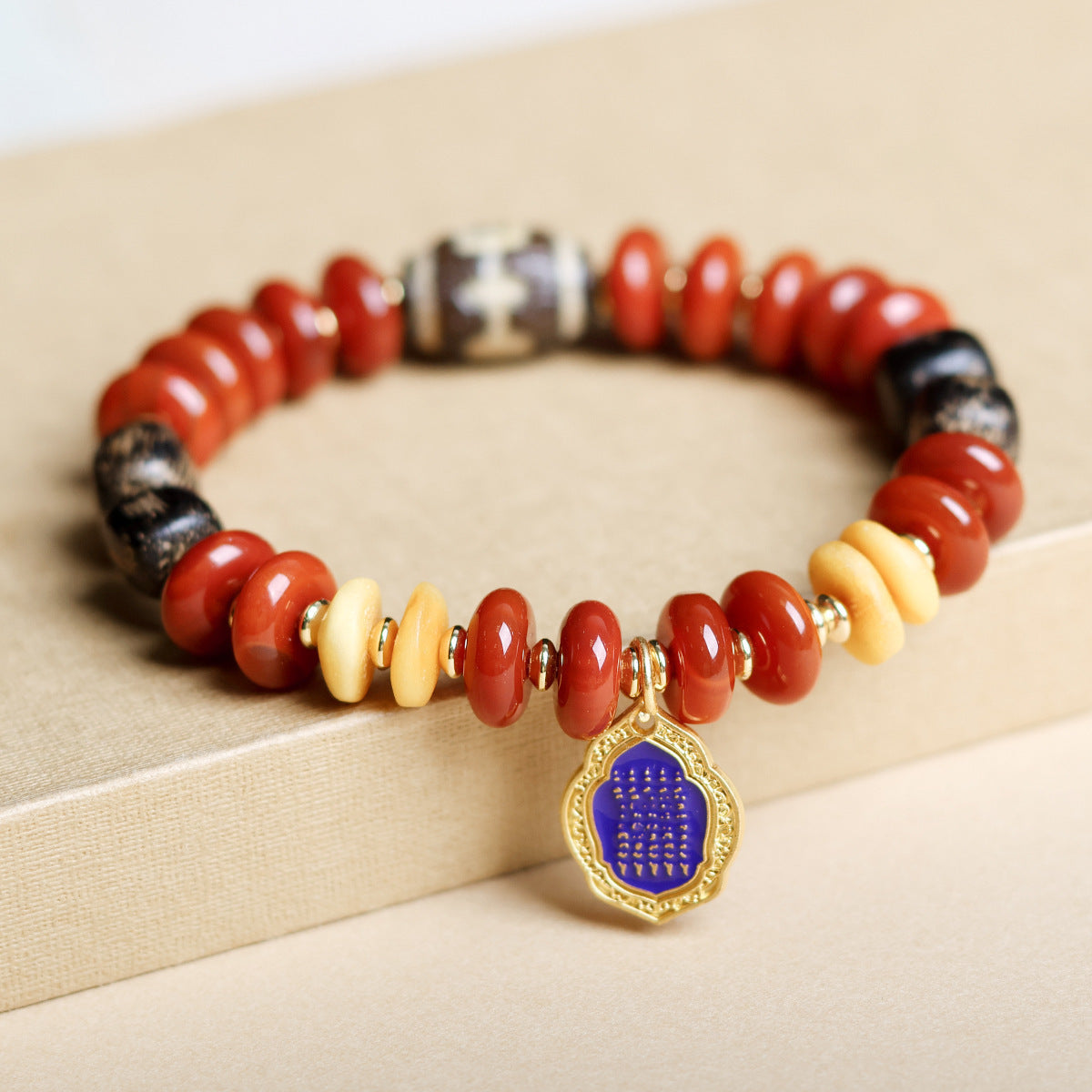 Original South Red Agate Duobao Bracelet Beeswax Lapis Lazuli Jasper Starlight Powder Incense Wood