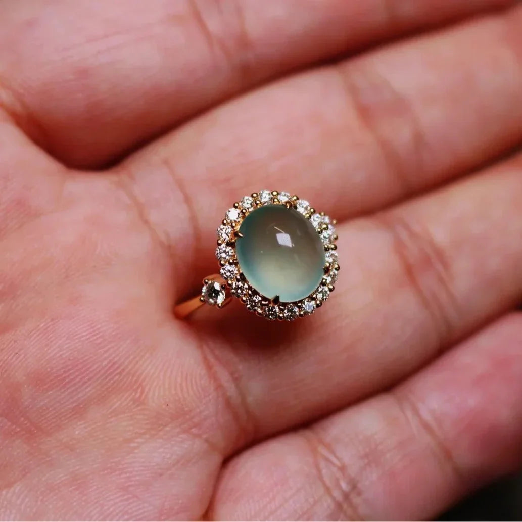 Elegant High Quality Chalcedony Gemstone Open Face Fashion Ring - Buddha Blessing You