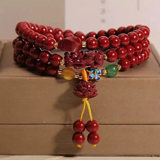 violet gold Raw Ore Multi-circle Bracelet Three-circle Cinnabar Bracelet Bead - Buddha Blessing You