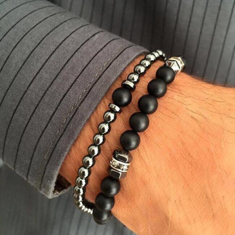 Jewelry Fashion Vintage Black Frosted Bracelet Zircon Crown Diamond Ball Dice Lion Head Beads Bracelet Suit