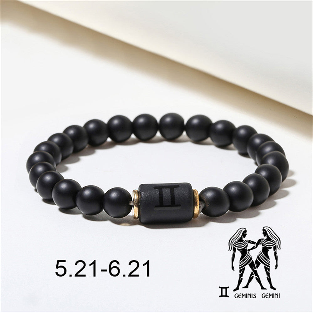 Black Matte Onyx Zodiac Bead Stretch Bracelet