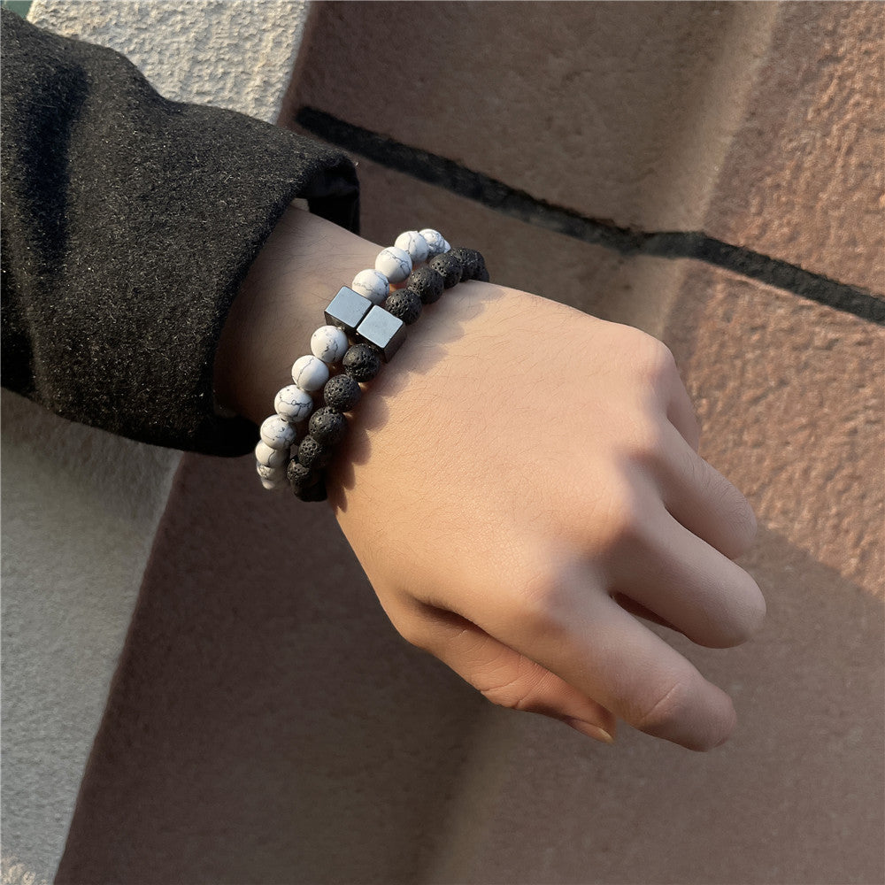 Jewelry Fashion Vintage Black Frosted Bracelet Zircon Crown Diamond Ball Dice Lion Head Beads Bracelet Suit