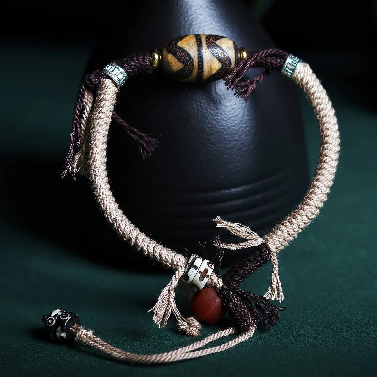 Handmade Tiger Tooth Beads Bracelet With Ethnic Design For Spiritual Protection - Buddha Blessing You