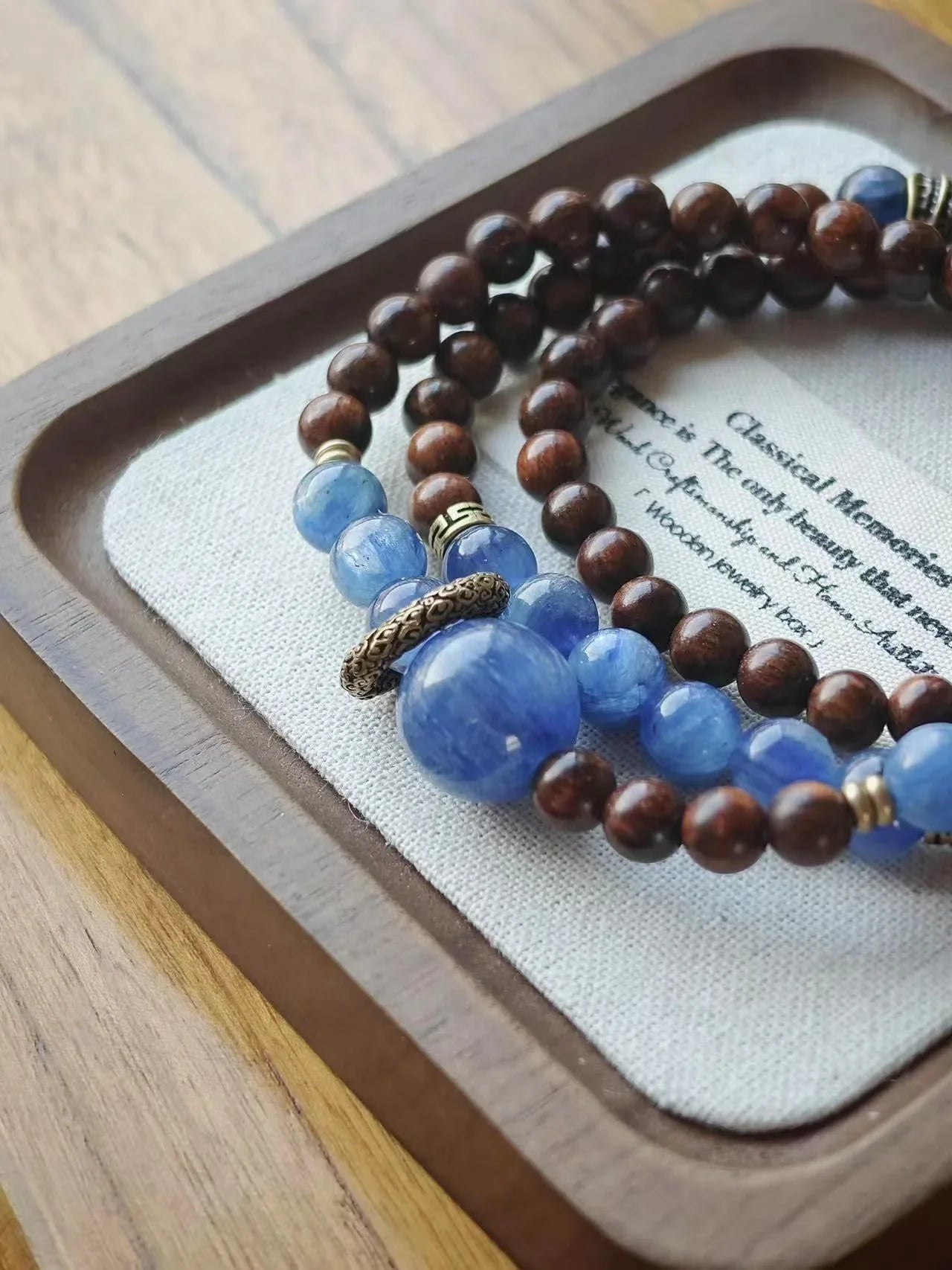 Blue Kyanite Sandalwood Crystal Buddhist Meditation Prayer Bracelet - Buddha Blessing You