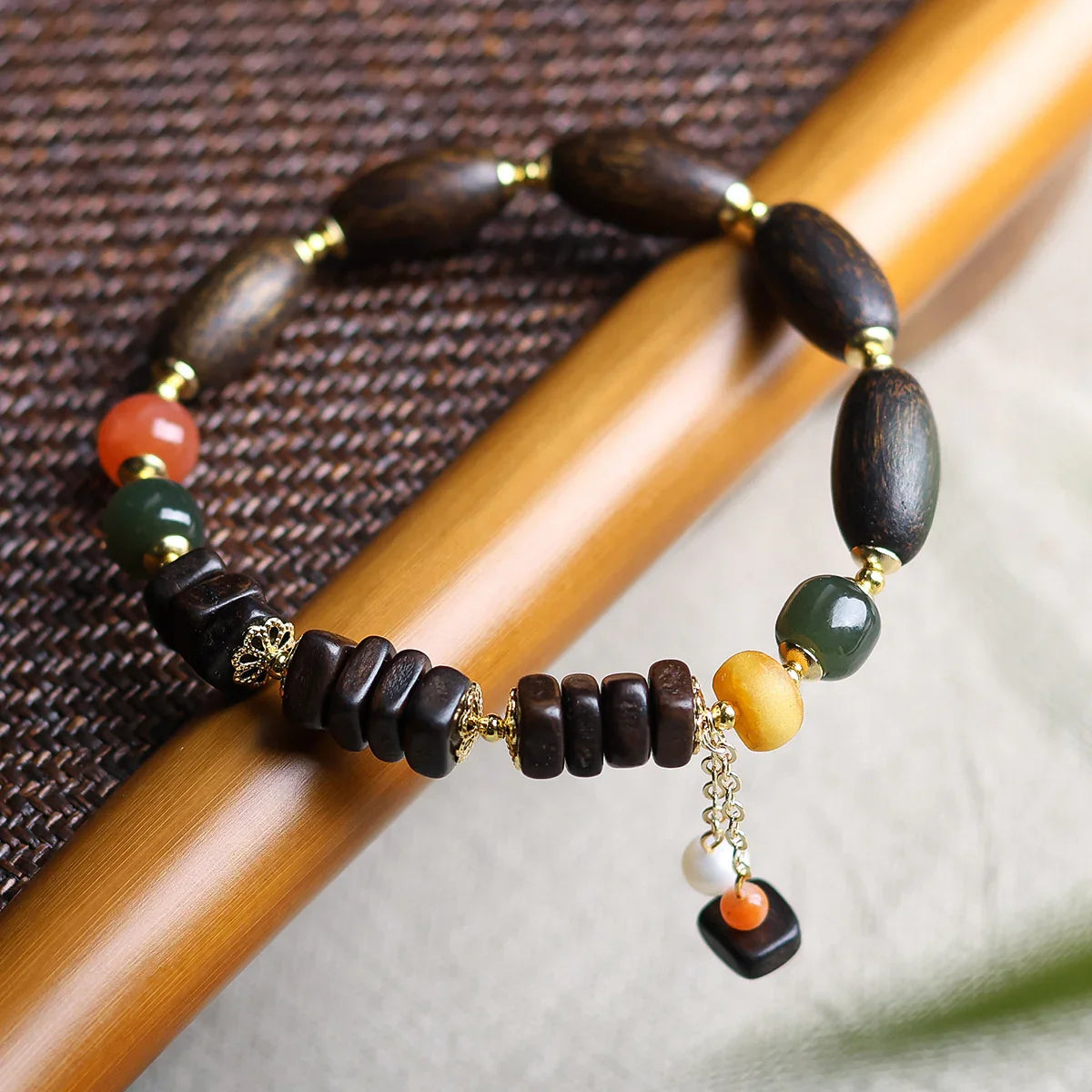 Sacred Agarwood Buddhist Prayer Beads Bracelet With Five Scripture Charms For Fortune And Peace - Buddha Blessing You