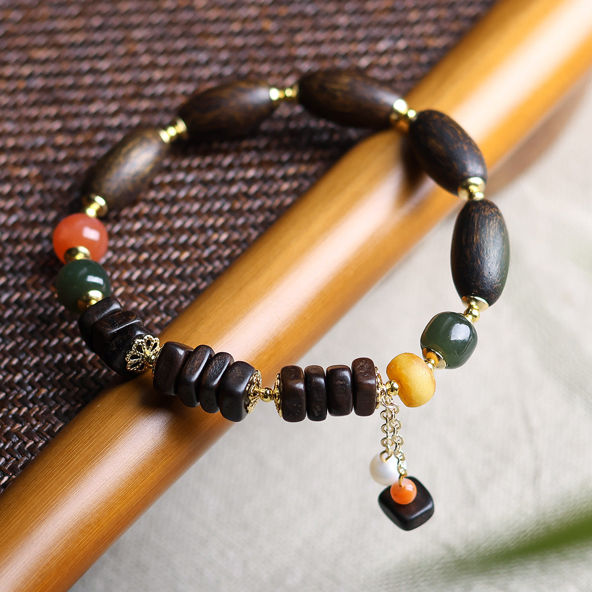 Hainan Worm Leakage Agarwood Bracelet Wen Play Fu Lock Inlaid Five Scripture Accessories Bracelet