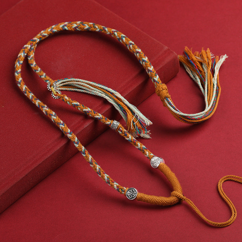 Five-way God of Wealth Necklace Tibetan Handmade Woven Cotton Shoes Eight Strand Woven Pendant Necklace Thangka Lanyard Buddha Pendant