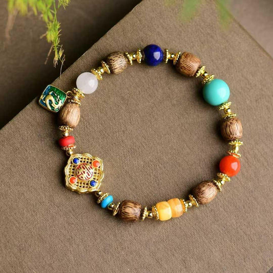 Square Blessing Retro Agarwood Bead Buddhist Prayer Bracelet - Buddha Blessing You