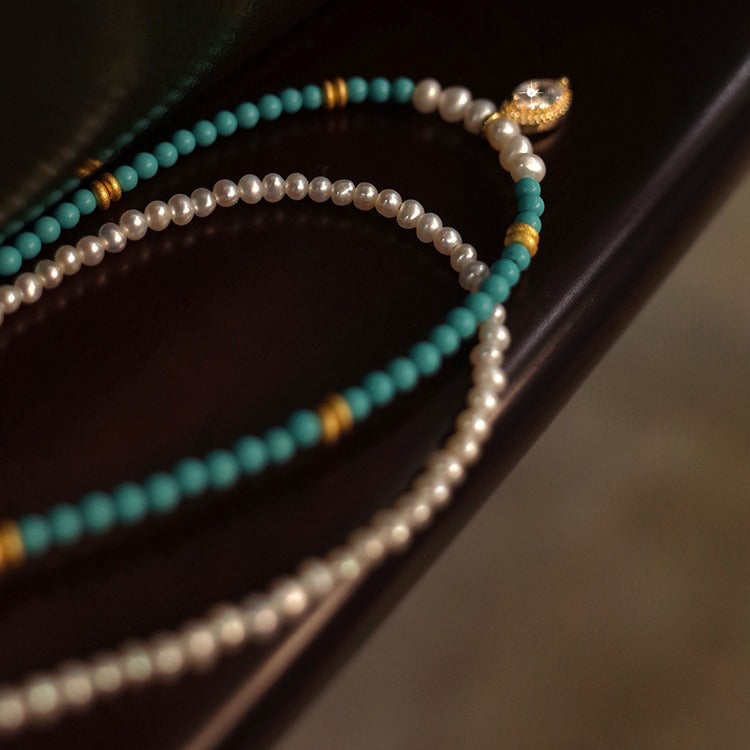 Magnesite Turquoise Necklace Women's All-match High-end Sense Niche Summer Clavicle Chain Beaded