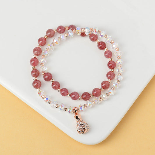 Natural Crystal Strawberry Double Ring Micro Inlaid Fashion Bracelet - Buddha Blessing You