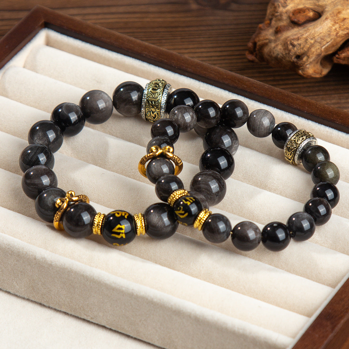 Black Myth Wukong Silver Obsidian Bracelet Six Words Proverbs Lovers Men And Women Beaded Foreign Trade Bracelet