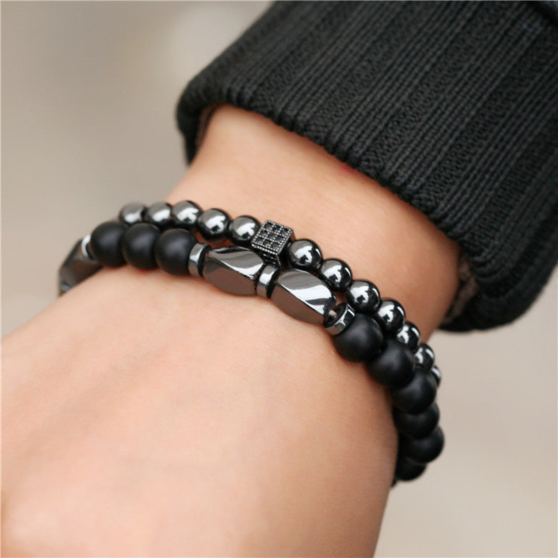Jewelry Fashion Vintage Black Frosted Bracelet Zircon Crown Diamond Ball Dice Lion Head Beads Bracelet Suit