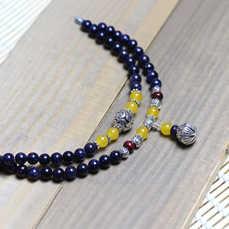 Qi Yi's New Crystal Bracelet Women's Blue Sand Stone Buddha Bead Bracelet Retro Ethnic Style Bracelet Gift Commodities