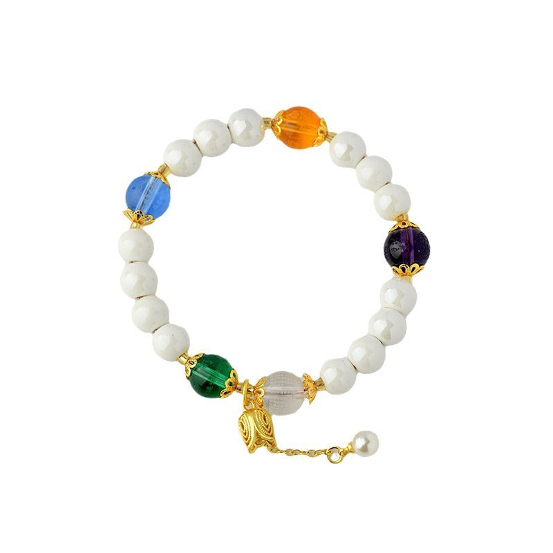 White Porcelain Beads Five Elements Crystal Bracelet White Heart Sutra Purple Manjusri Green Mother Blue Pharmacist Beads Bracelet