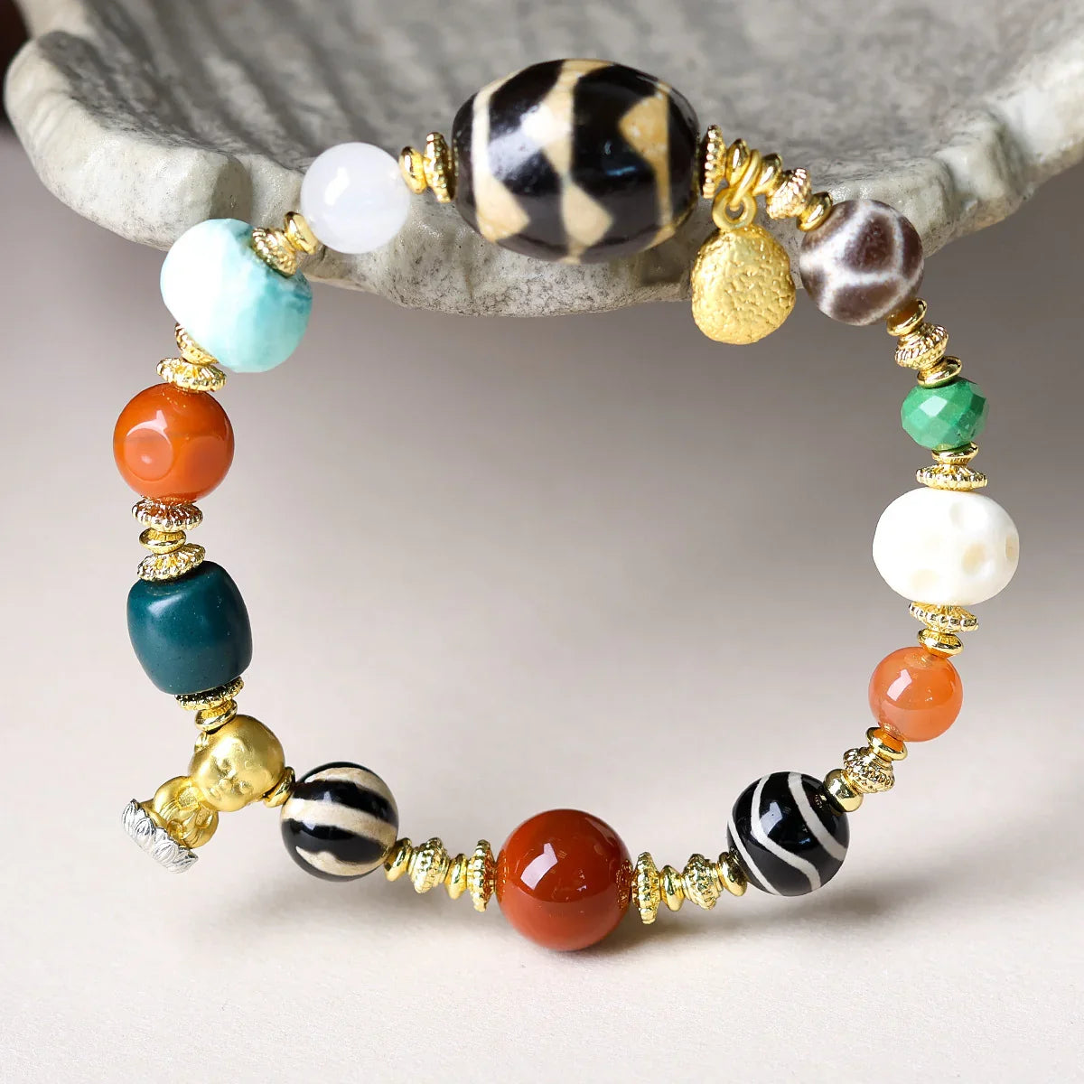 Handmade Tiger Tooth Beads Bracelet With Ethnic Design For Spiritual Protection - Buddha Blessing You