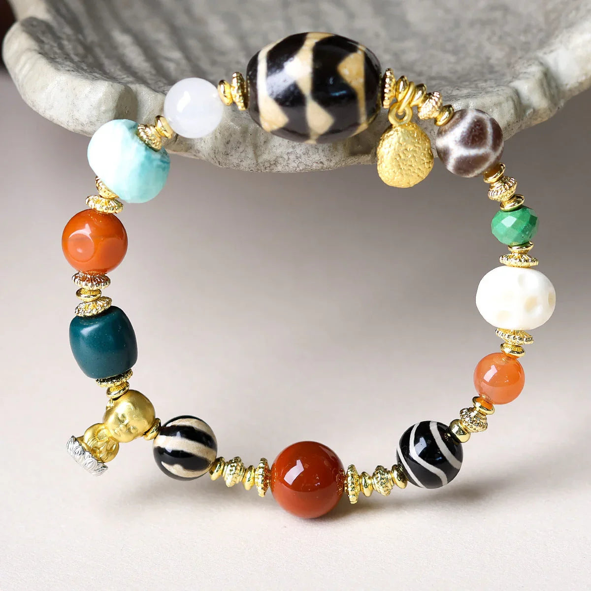 Handmade Tiger Tooth Beads Bracelet With Ethnic Design For Spiritual Protection - Buddha Blessing You