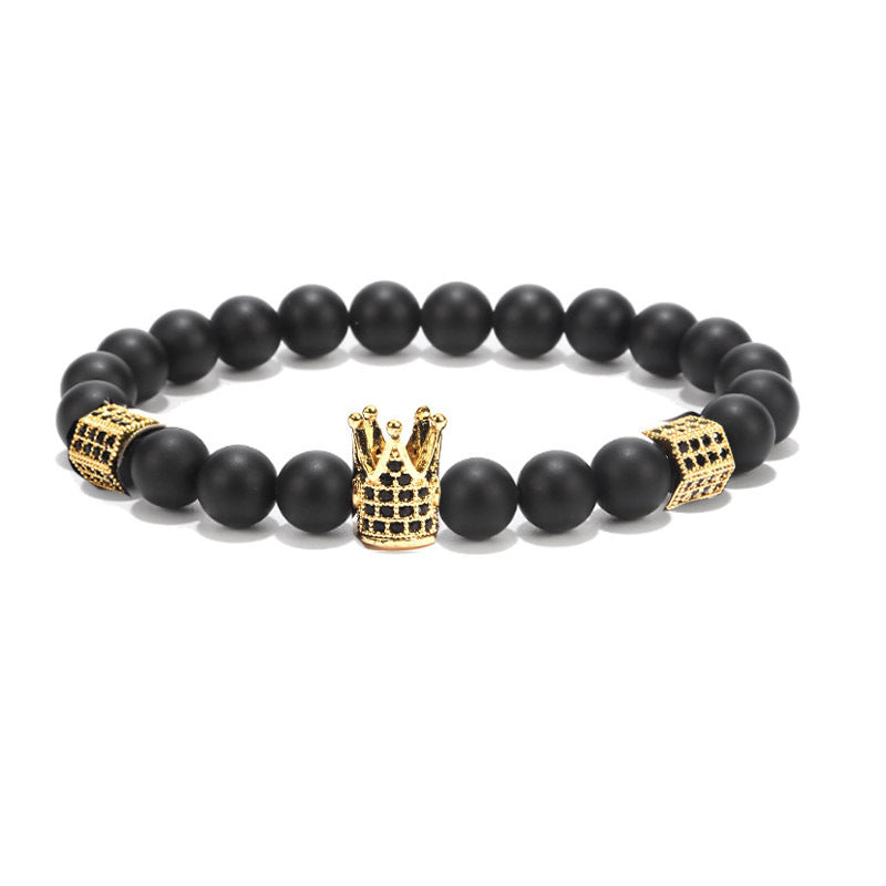 Elastisches Armband mit schwarzer Onyx-Tigerauge und weißer Türkiskrone