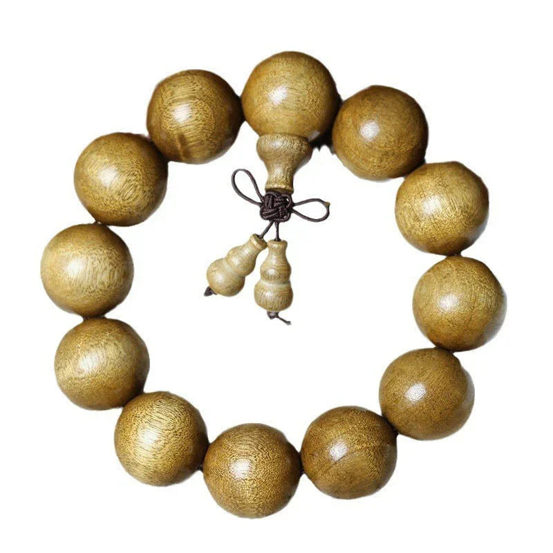 Antique Gold Trimmed Nanmu Wood Buddhist Prayer Beads Handheld Mala Bracelet - Buddha Blessing You