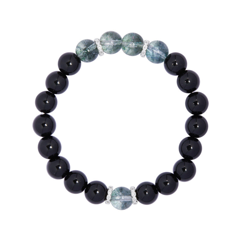 Sterling Silver Obsidian Green Ghost Transfer Beads Beaded Bracelet Women'S High-End Jewelry