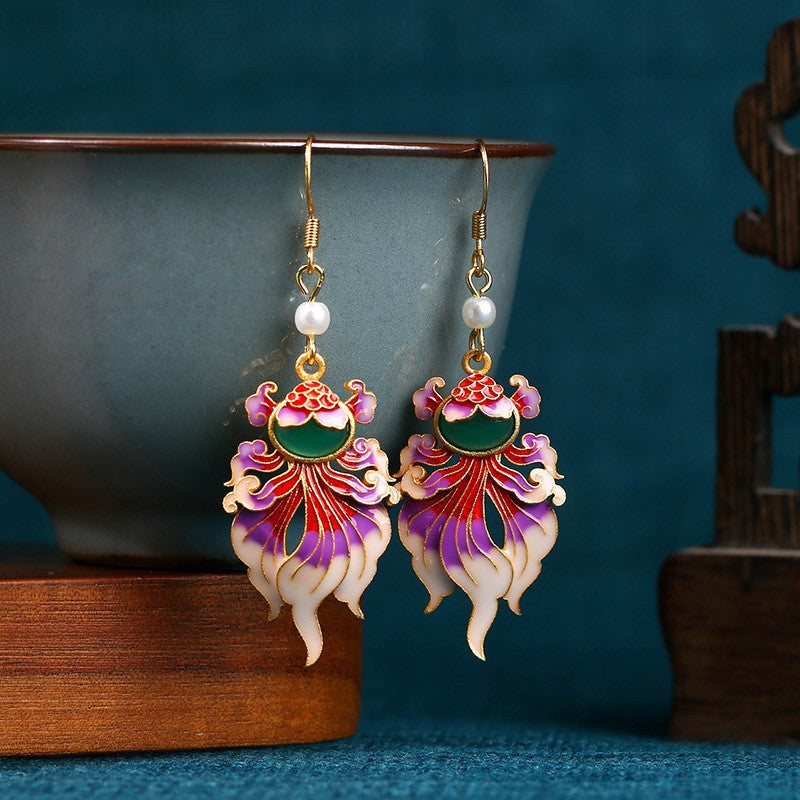 enamel gradient butterfly earrings silver needle light luxury niche design ancient style pearl earrings