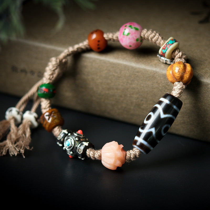Custom Hand-Woven Paste-Covered Tiger Tooth Beads Bracelet Hand-Woven Jewelry Ethnic Style