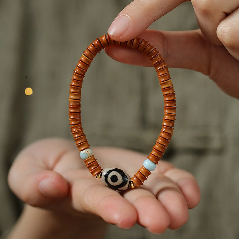 Mori style artistic simple elegant bracelet olive nut bamboo single circle Tibetan agate beads bracelet