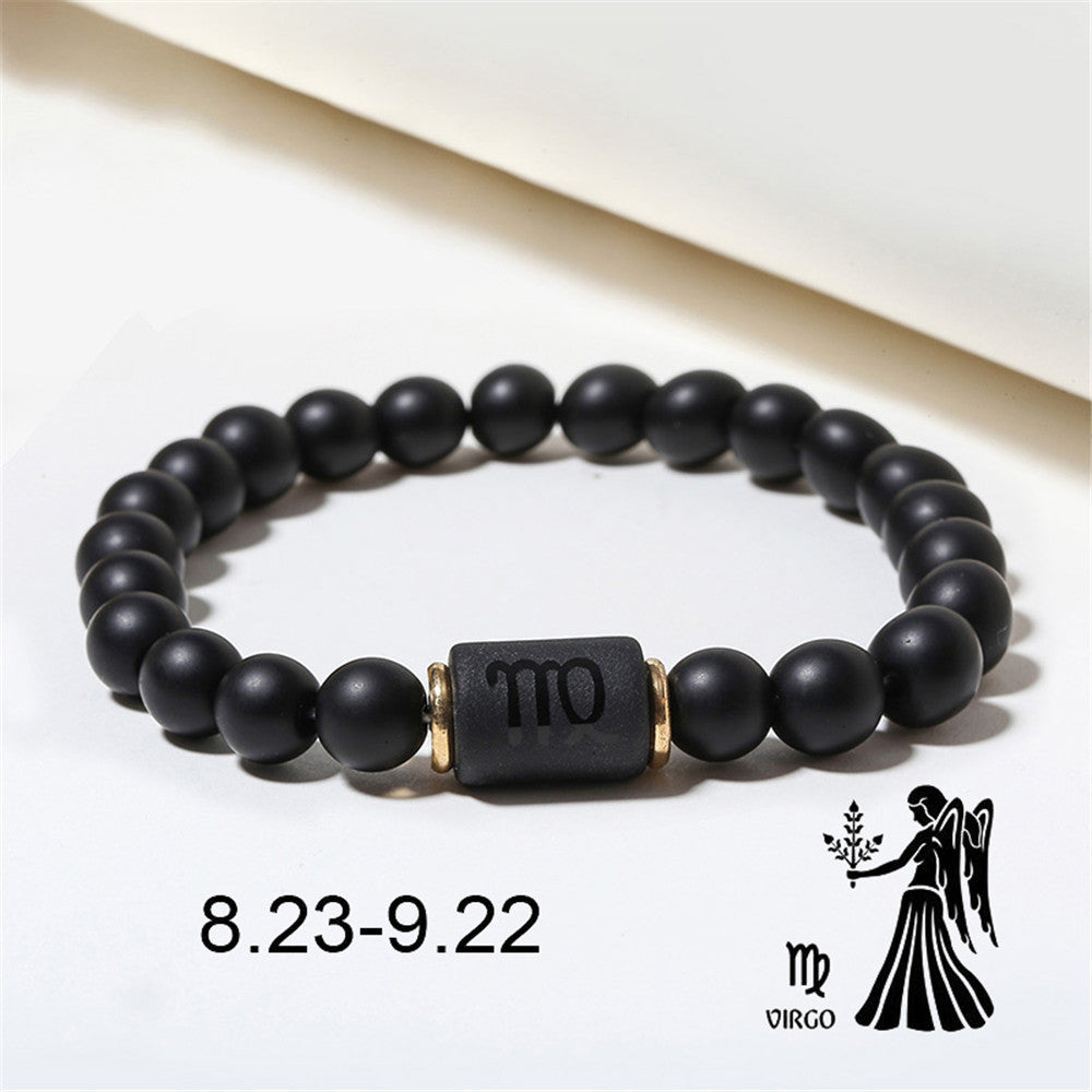Black Matte Onyx Zodiac Bead Stretch Bracelet