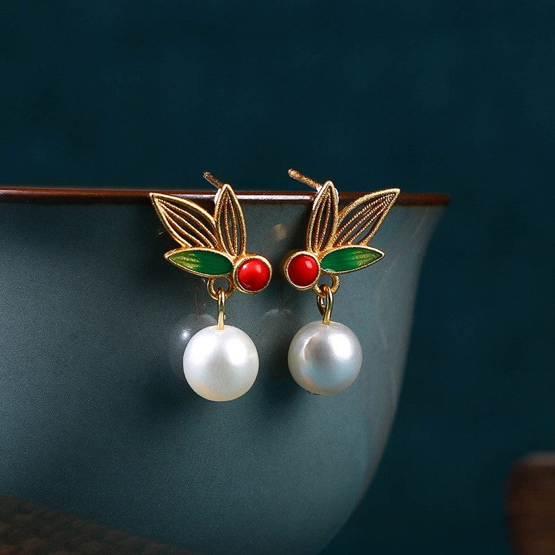 enamel gradient butterfly earrings silver needle light luxury niche design ancient style pearl earrings