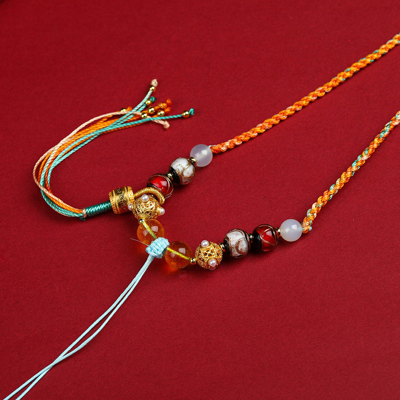New Thangka Rope Hand-woven with Lanyard Ethnic Style Vintage Pendant Lanyard Tibetan Necklace Rope