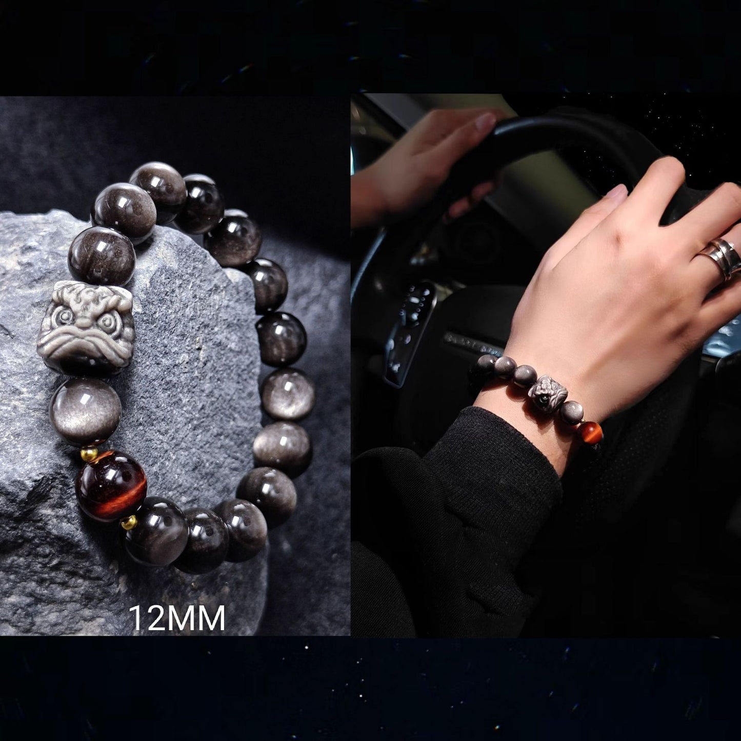 Natürlicher Silber-Obsidian-Gold-Obsidian spiritueller Heilstein Perlenarmband