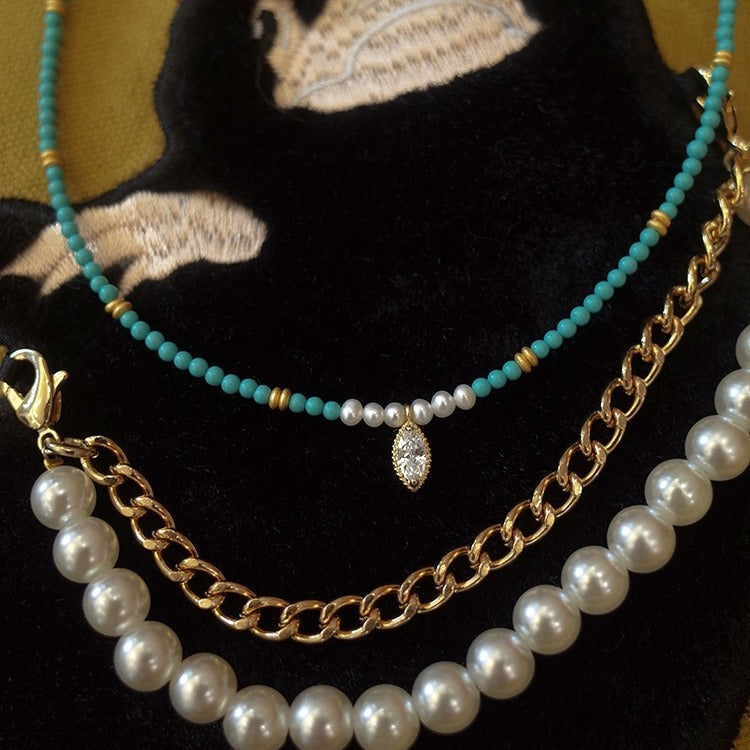 Magnesite Turquoise Necklace Women's All-match High-end Sense Niche Summer Clavicle Chain Beaded