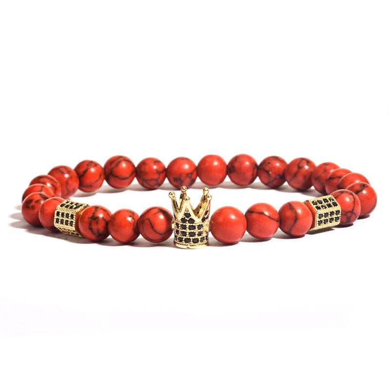 Elastisches Armband mit schwarzer Onyx-Tigerauge und weißer Türkiskrone
