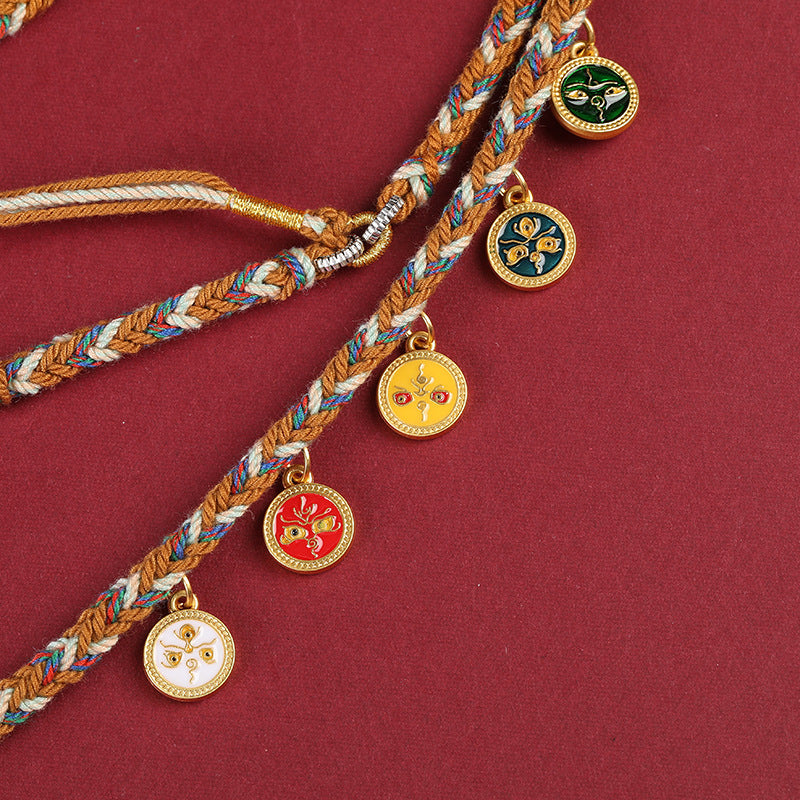 Five-way God of Wealth Necklace Tibetan Handmade Woven Cotton Shoes Eight Strand Woven Pendant Necklace Thangka Lanyard Buddha Pendant