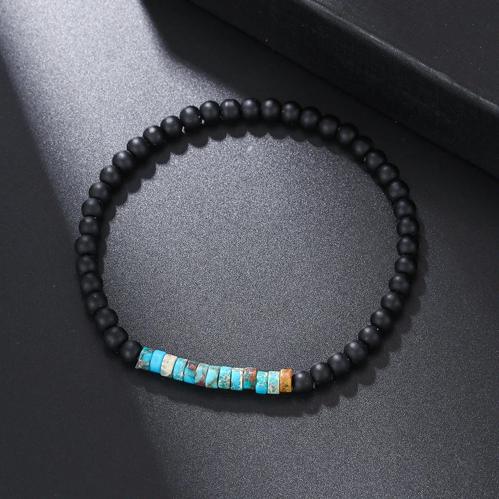 Fashion Commuter Retro Style Bracelet Jewelry Trendy Men's Handmade Beaded Black Gallstone Turquoise Bracelet - Buddha Blessing You