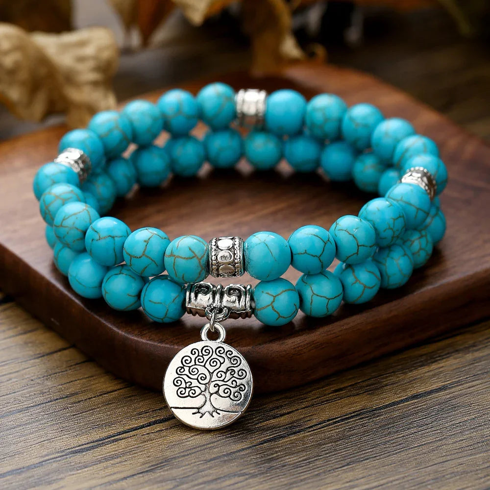 New Coconut Shell Wood Multi-layer Stacked Wear Bracelet Retro Men's Turquoise Beaded Bracelet - Buddha Blessing You