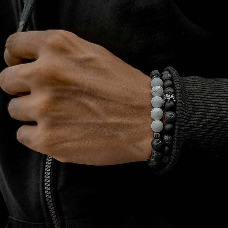 Schmuck Mode Vintage Schwarz Matt Armband Zirkon Krone Diamant Ball Würfel Löwenkopf Perlen Armband Anzug