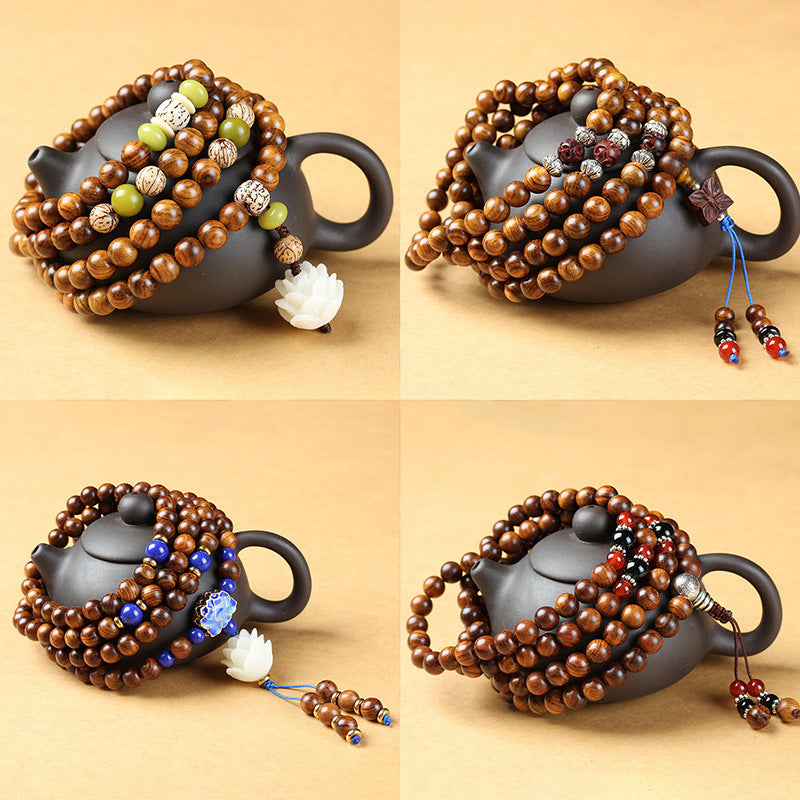 Natural Vietnam Rosewood 108 Beads Bracelet Rosewood Lotus Bracelet With Fragrance 8mm Bracelet