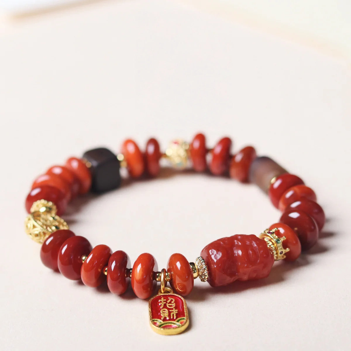 Original Südroter Achat Perlenarmband mit Lapislazuli Jaspis und Weihrauchholz