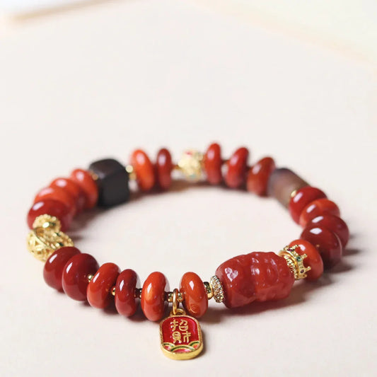 Original South Red Agate Beaded Bracelet With Lapis Lazuli Jasper And Incense Wood - Buddha Blessing You