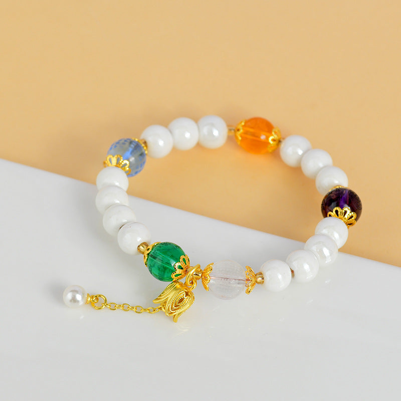 White Porcelain Beads Five Elements Crystal Bracelet White Heart Sutra Purple Manjusri Green Mother Blue Pharmacist Beads Bracelet