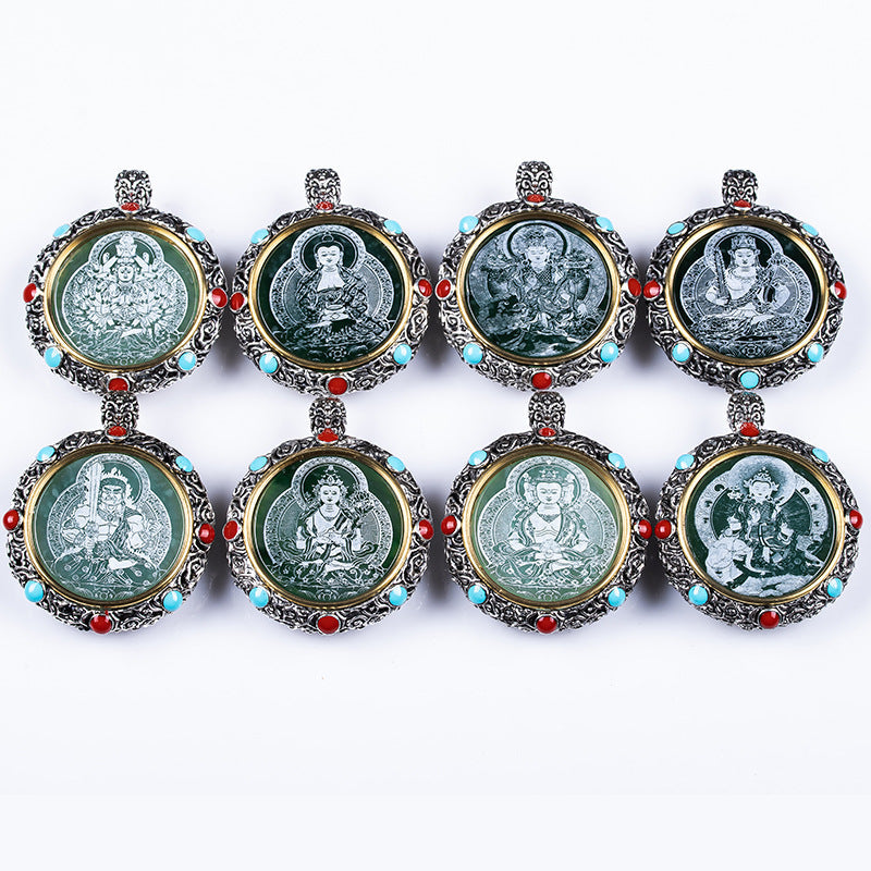 Natural A Jade Tibetan Eight Patron saint Transfer Wheel Inlaid Seiko Jade Pendant Pendant Yu Pei