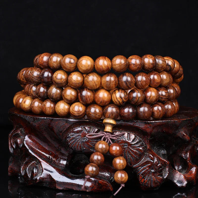 Natural Vietnam Rosewood 108 Beads Lotus Scented Buddhist Prayer Bracelet - Buddha Blessing You