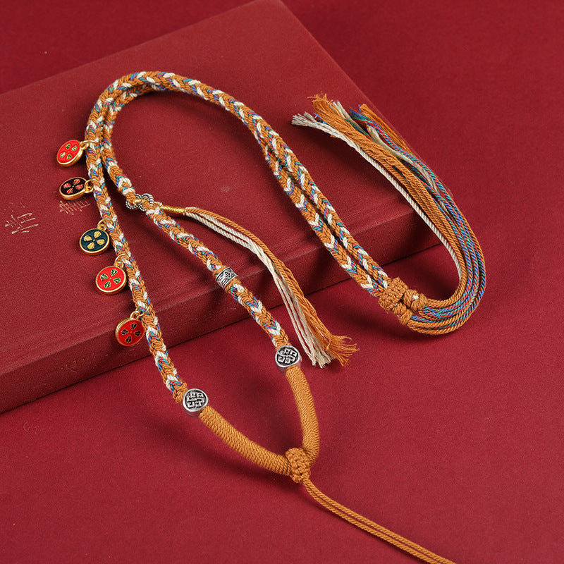 Five-way God of Wealth Necklace Tibetan Handmade Woven Cotton Shoes Eight Strand Woven Pendant Necklace Thangka Lanyard Buddha Pendant