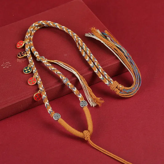 Five-way God of Wealth Necklace Tibetan Handmade Woven Cotton Shoes Eight Strand Woven Pendant Necklace Thangka Lanyard Buddha Pendant - Buddha Blessing You