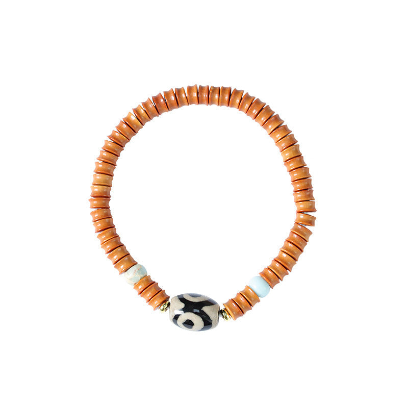 Mori style artistic simple elegant bracelet olive nut bamboo single circle Tibetan agate beads bracelet