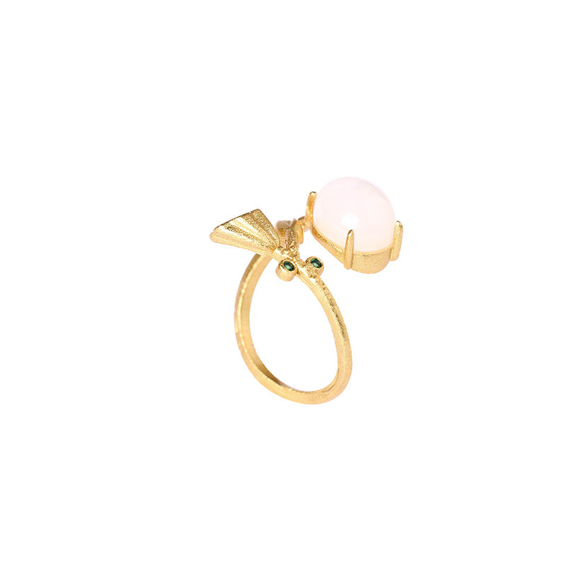Gold Plated Imitation Hetian Jade Lotus Ring