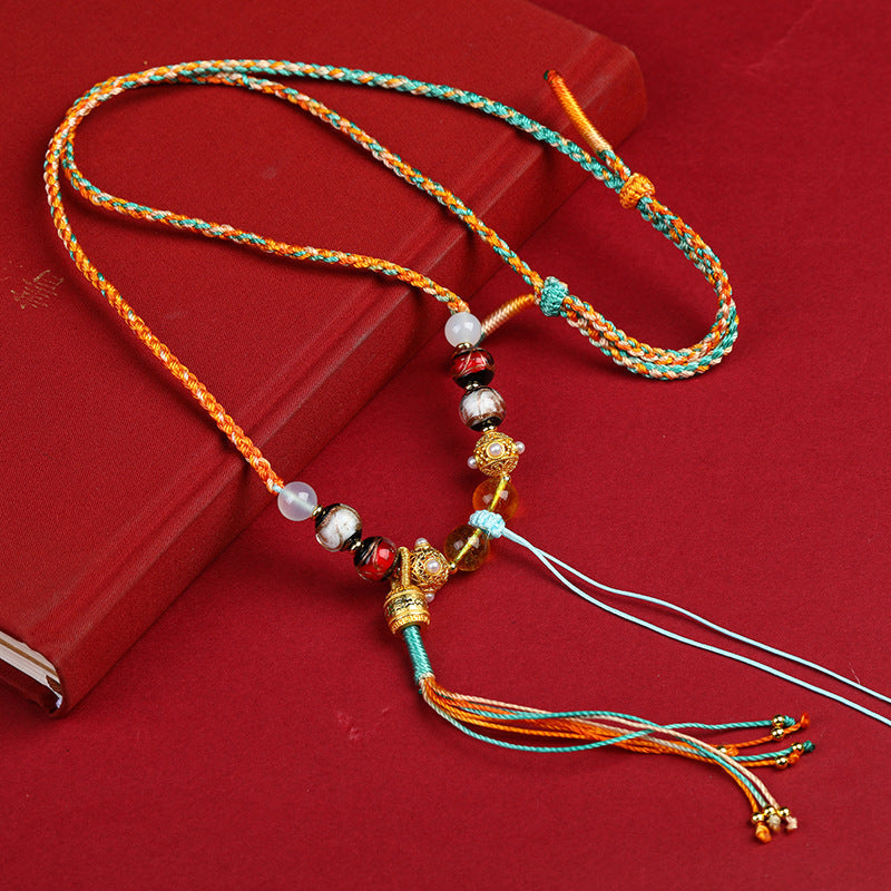 New Thangka Rope Hand-woven with Lanyard Ethnic Style Vintage Pendant Lanyard Tibetan Necklace Rope
