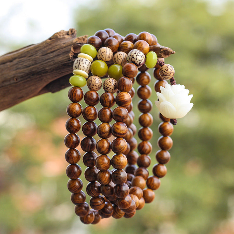 Natural Vietnam Rosewood 108 Beads Bracelet Rosewood Lotus Bracelet With Fragrance 8mm Bracelet