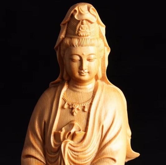 Sacred Boxwood Carving Avalokiteshvara Buddhist Prayer Beads - Buddha Blessing You