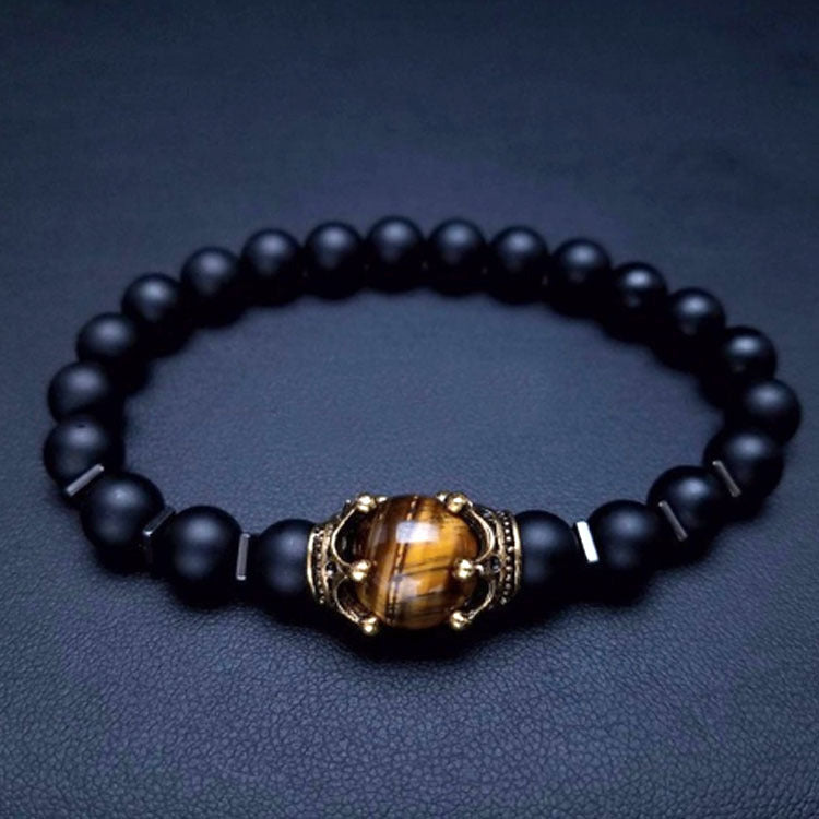 Fashionable Luxury Alloy Crown Tiger Eye Stone Beaded Bracelet